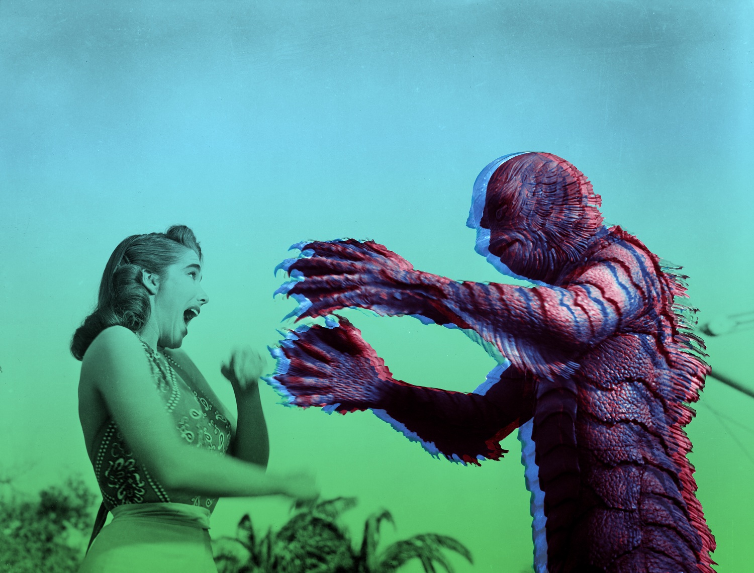 Julie Adams and the Gill Man in CREATURE FROM THE BLACK LAGOON, 1954.